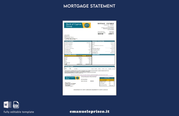 modello di estratto conto del mutuo bancario della Banca di Cipro in stile verif